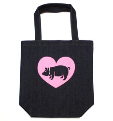 豚に真珠デニムトートバッグ